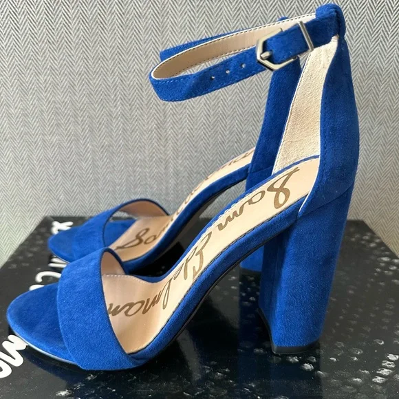 NEW Sam Edelman Yaro Block Heeled Suede Sandals Ankle Strap, Blue, 5.5 - Picture 4 of 6